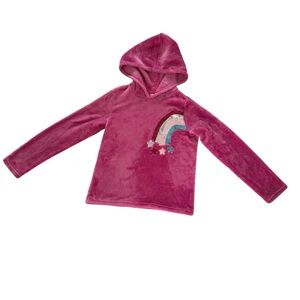 BCBG Girls Pink Plush Hoodie Rainbow Sequins Sweatshirt Size M 10-12